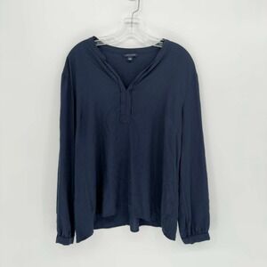 Tommy Hilfiger Women's Navy Blue Split Neck Long Sleeve Blouse Size XXL